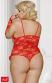 Body rosso in pizzo senza coppe con guanti Plus Size