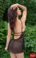 Babydoll in tulle e pizzo ricamato. Nero.