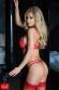 Intimo 2 pezzi in pizzo rosso con stringhe ed anelli. Janet