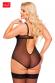 Body AMANDA in tulle e pizzo con stringhe incrociate. Nero. Plus size