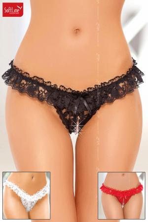 Tanga in pizzo con merletti e fiocchetto.