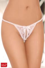Tanga aperto in pizzo con fiocco. Bianco