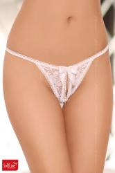 Tanga aperto in pizzo con fiocco. Bianco