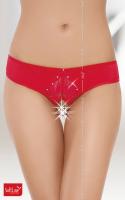Tanga brasiliano aperto con strass. Rosso.