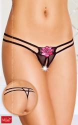 Tanga con fiore ricamato e strass.