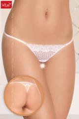 Tanga aperto in pizzo con fiocchetti e perline. Bianco