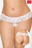 Perizoma in pizzo con fiocco e strass. Bianco