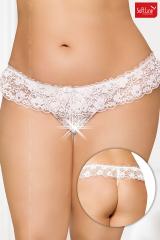 Perizoma in pizzo con fiocco e strass. Bianco