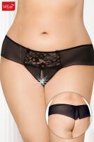 Tanga nero con inserto in pizzo e fiocchetti