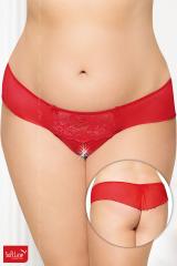 Tanga rosso con inserto in pizzo e fiocchetti