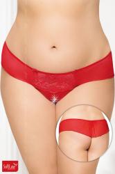 Tanga rosso con inserto in pizzo e fiocchetti