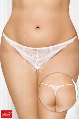 Tanga aperto in tulle e pizzo floreale. Bianco