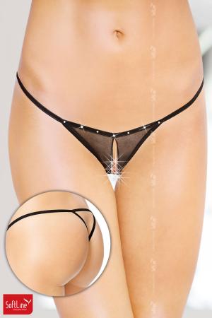 Tanga aperto in microrete con borchiette. Nero