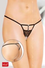 Tanga aperto con pizzo e strass. Nero