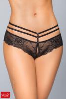 Brasiliana in pizzo con strass e stringhe. Nero.