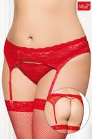 Reggicalze e perizoma in pizzo e tulle. Rosso XL