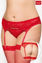 Reggicalze e perizoma in pizzo e tulle. Rosso XL