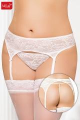 Reggicalze e perizoma in tulle ricamato. Bianco
