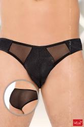 Slip neri con inserti in Lycra.