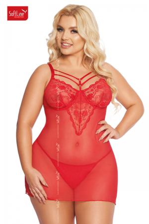 Chemise ALDONA in tulle e pizzo. Rosso. Plus size