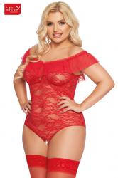 Body KAMILA in pizzo con volant in tulle. Rosso. Plus size