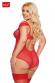 Body DORA in tulle e pizzo con coppe e cavallo aperti. Rosso