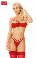 Kristi - Intimo 2 pz in pizzo e tulle con stringhe decorative. Rosso