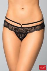 Tanga brasiliano nero in pizzo con stringa ed anelli.