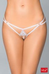 Tanga bianco stringato con ricamo anteriore.