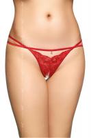 Tanga in pizzo con doppio fianchetto e strass. Rosso