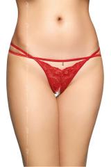 Tanga in pizzo con doppio fianchetto e strass. Rosso