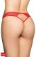 Tanga rosso in pizzo e tulle con aperture.