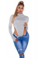 Body grigio a vita alta con maniche lunghe.