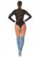 Body nero con colletto alto effetto bagnato.