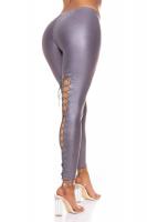 Leggings effetto bagnato con allacciatura posteriore. Grigio.