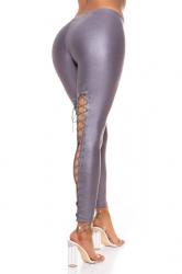 Leggings effetto bagnato con allacciatura posteriore. Grigio.