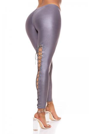 Leggings effetto bagnato con allacciatura posteriore. Grigio.