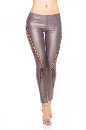 Leggings con allacciature anteriori. Grigio.