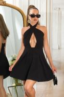 Miniabito Nero con Scollo all�Americana e Gonna Svasata