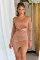 Miniabito bronzo con maniche lunghe e cut-out laterale