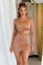 Miniabito bronzo con maniche lunghe e cut-out laterale