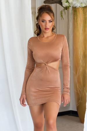 Miniabito bronzo con maniche lunghe e cut-out laterale