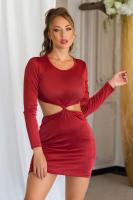 Miniabito rosso mattone con maniche lunghe e cut-out laterale