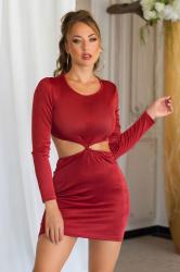 Miniabito rosso mattone con maniche lunghe e cut-out laterale
