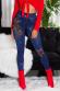 Leggings Jeanslook con stampa floreale. BLU