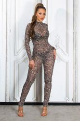 Tuta intera animalier leopardata aderente