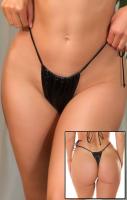 Tanga bikini brasiliano KouCla in vinile nero.