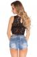 Top corto in pizzo floreale. Nero.