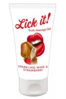 Gel massaggiante gusto fragola e spumante. 50 ml.