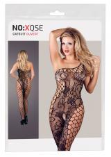 Mandy Mystery: asymmetric cut net catsuit.